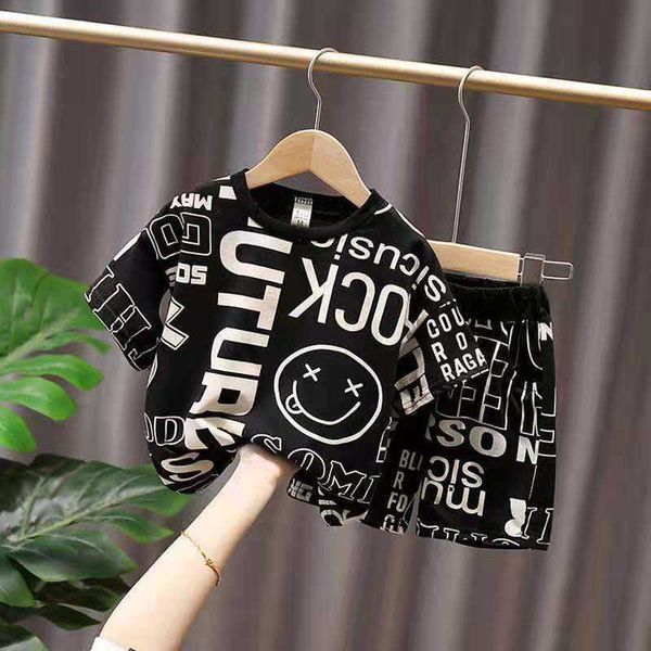 

clothing sets 2pcs boys summer clothes sets children fashion letter tshirts and shorts suits soft baby tracksuit kids loungewear for 3-14 y, White