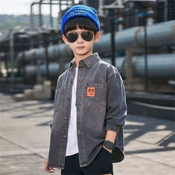 

kids shirts autumn boys casual jeans shirt baby kids toldder children long sleeve denim blouse 3-12years 230317, White;black