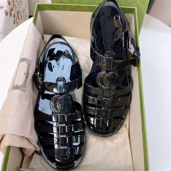 

classic designers women sandal rubber slippers jelly sandals beach flat casual shoe alphabet candy colors outdoor roman transparent black sh