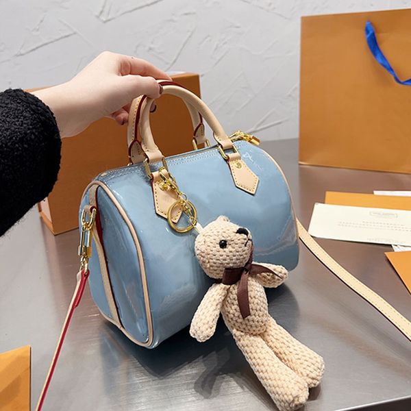 

patent leather pillow bag women handbag purse speedy totes emboss fashion letters star round print gold hardware zipper closure interior zip