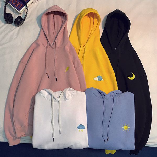 

womens hoodies sweatshirts casual long sleeve weather embroidered simple kangaroo pocket sweatshirt poleron korean fashion drawstring women, Black