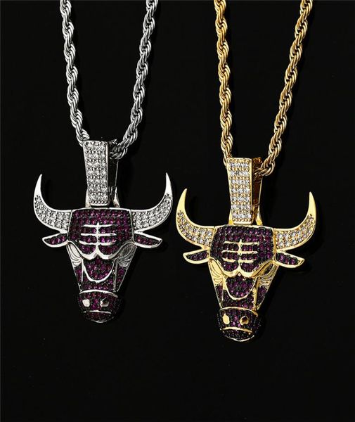 

iced out cattle pendant necklace zircon men039s charms necklace fashion hip hop necklace bling jewelry gifts1072478, Silver