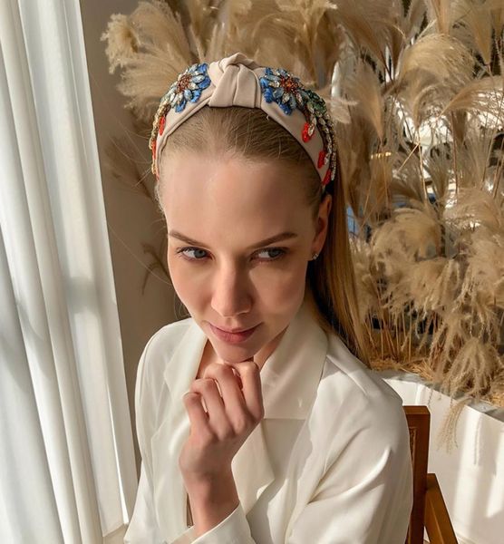 

5 colors fashion handmade fabric headbands vintage style cross women hair bands personality embroidery floral girls hairband1314840, Silver