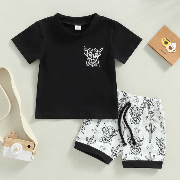 

clothing sets newborn infant baby clothes toddler boys set short sleeve bull head print t-shirt with cactus print shorts summer outfit p2303, White