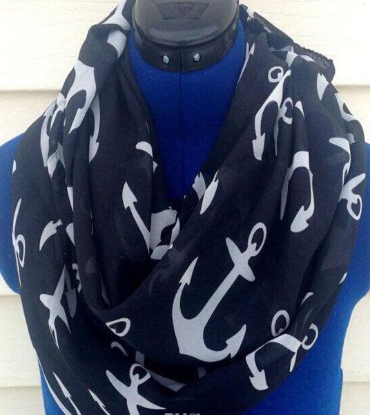 

paris yarn anchor infinity scarf black and white nautical women scarves 60x160cm fashion accessories7232573, Blue;gray