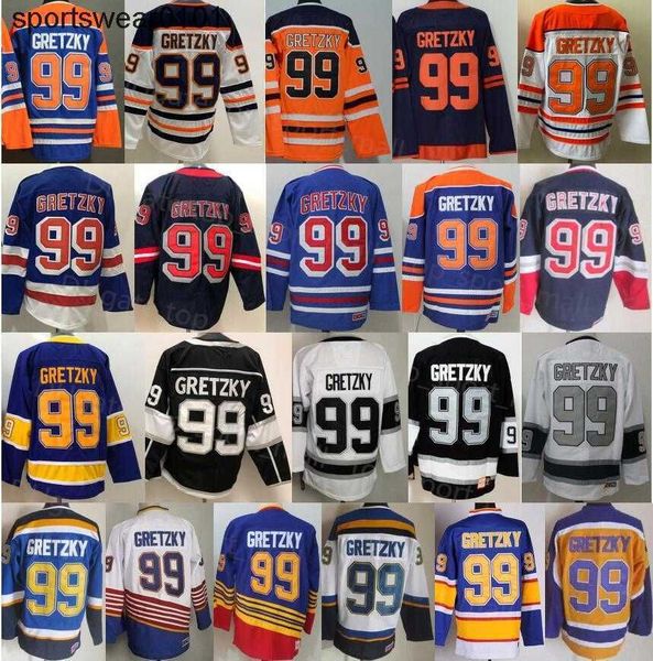 

men ice hockey 99 wayne gretzky jersey reverse retro retire blue white black orange 1979 1988 1996 ccm vintage sport jerseys uniform, Black;red