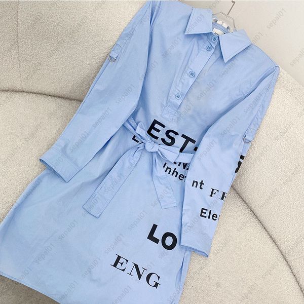 

dress womens designer clothing casual dresses letter printed lapel long-sleeved shirt skirt belt slim loose straight skirts, Black;gray