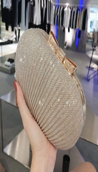 

sparky pleated women bridal hand bags for wedding gold evening clutches chain bag applique in stock bridal bags party blingbling6324602, Black