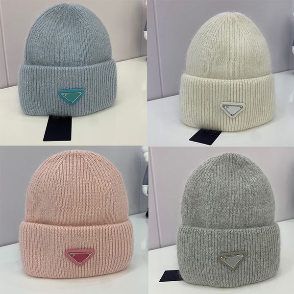 

snapbacks designer ball caps couple reversed triangle letter badge knitted hat flapped wool hat casual versatile warm cold hat - a, Black;white