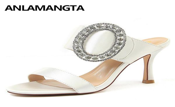 

ladies summer party silk sandals high stilettos heel slingbacks women039s rhinestone metalic sandals slip on female pumps3311298, Black