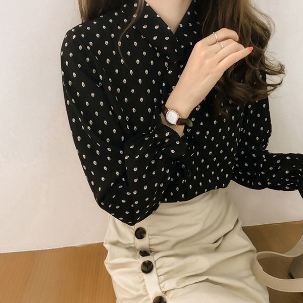 

women's blouses shirts women's long sleeve loose casual polka dot striped floral office blouse shirt 230317, White