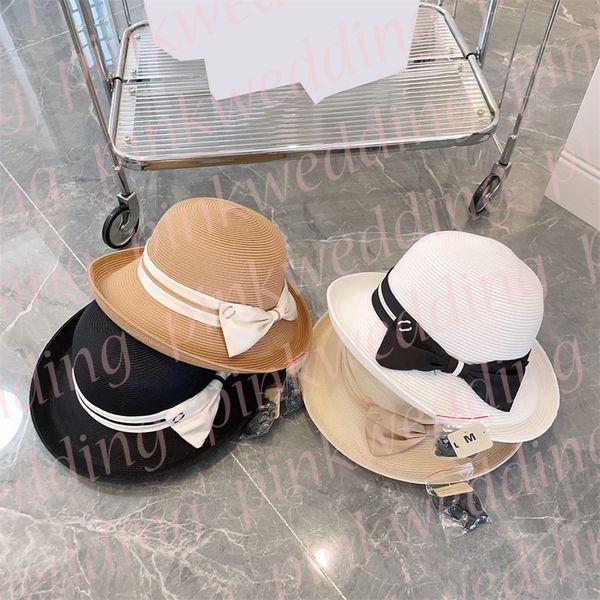 

summer visor bucket hat with bow women designer hat outdoor fashion breathable straw cap, Blue;gray
