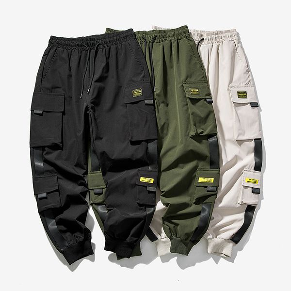 

men's pants hip hop joggers cargo men harem multi-pocket ribbons man sweatpants streetwear casual mens s-5xl 230317, Black