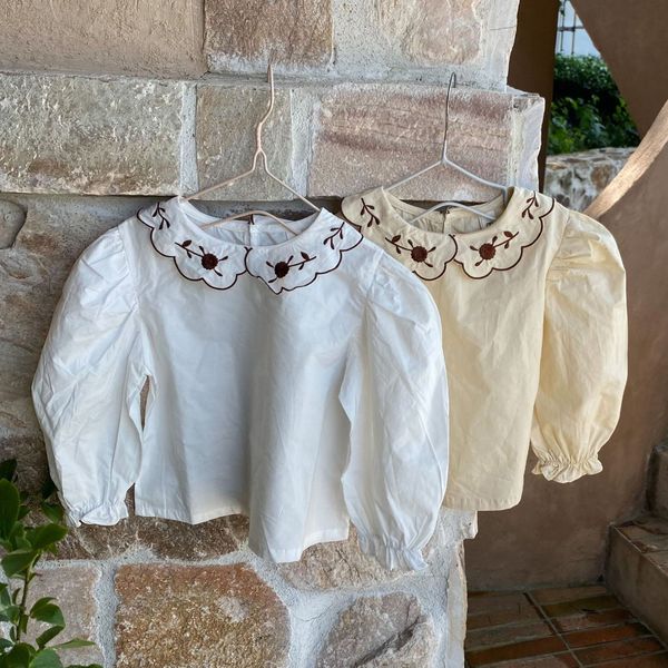 

kids shirts autumn embroidery floral baby girls cute blouses puff sleeve korean style toddlers children shirts 230317, White;black