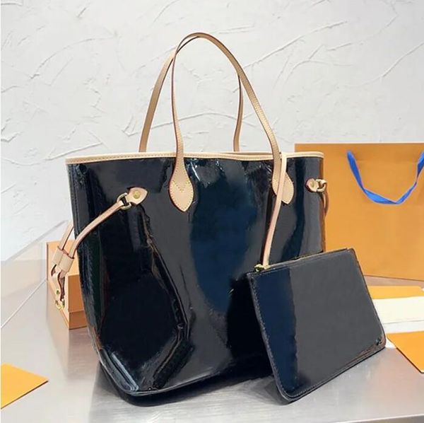 

printed shopping bag patent leather tote bags embossed old flower letter handbag purse large capacity casual shoulder handbags side laces ho