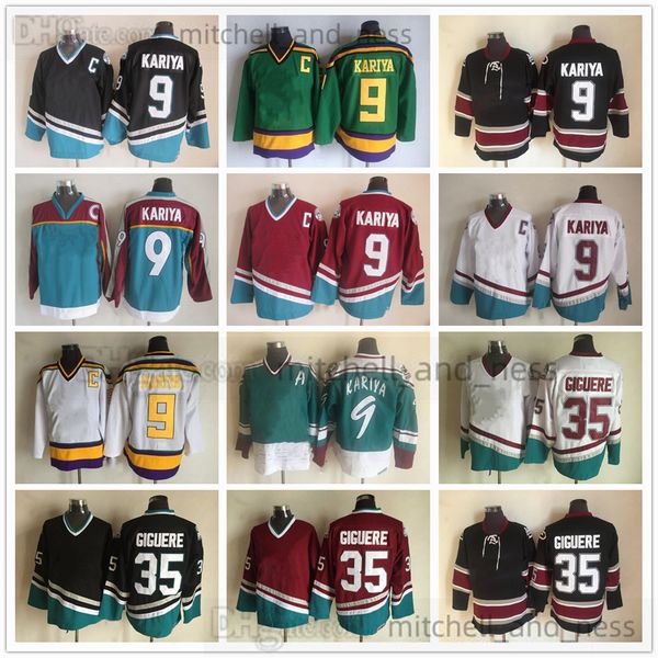 

movie vintage hockey jersey retro ccm embroidery 9 paul kariya jersey 35 jean-sebastien giguere black green green red white jerseys, Black;red