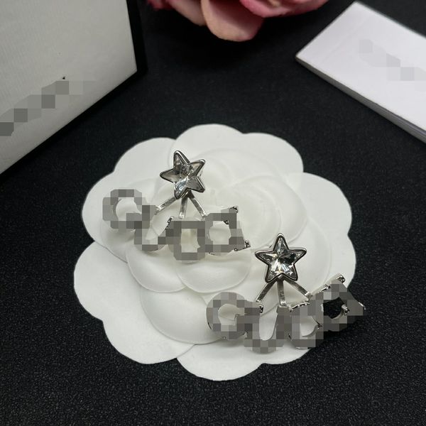 

high classic 18k gold plated stud designer double g earring luxury geometric crystal heart-shaped couple earrings for woman wedding birthday, Golden;silver