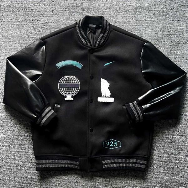 

men's jacket designer baseball suit embroidered letter coat leather stitching long sleeved shirt street fashion loose wool woolen jacke, Black;brown