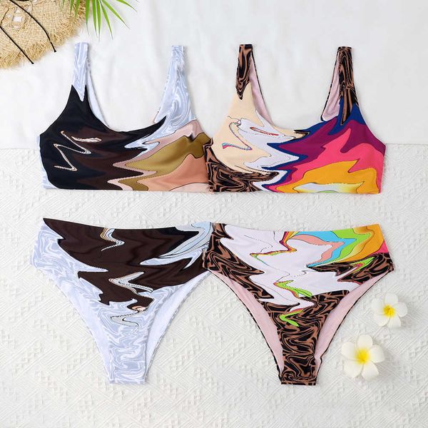 

women designer fashion brand swimwear womens high waist letter double-sided printed split triangle bikini holiday swimwearbrand logo clothes, White;black