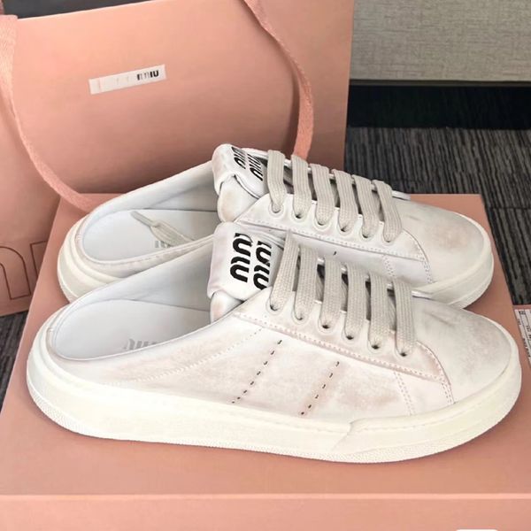 

miu retro sneakers slippers bleached leather miu white shoes women thick bottom skate shoes vintage dirty shoes soft soles 3 styles 5e915d_3
