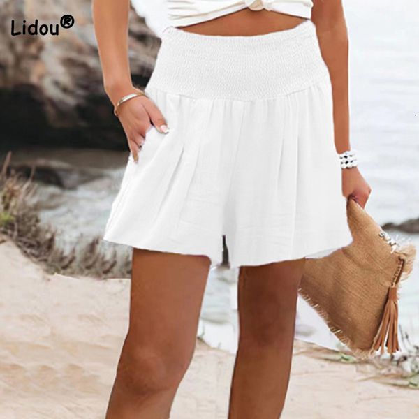 

women's shorts fashion for women summer threepoint pants solid elastic waist splicing pockets high oversize white casual 230317, White;black