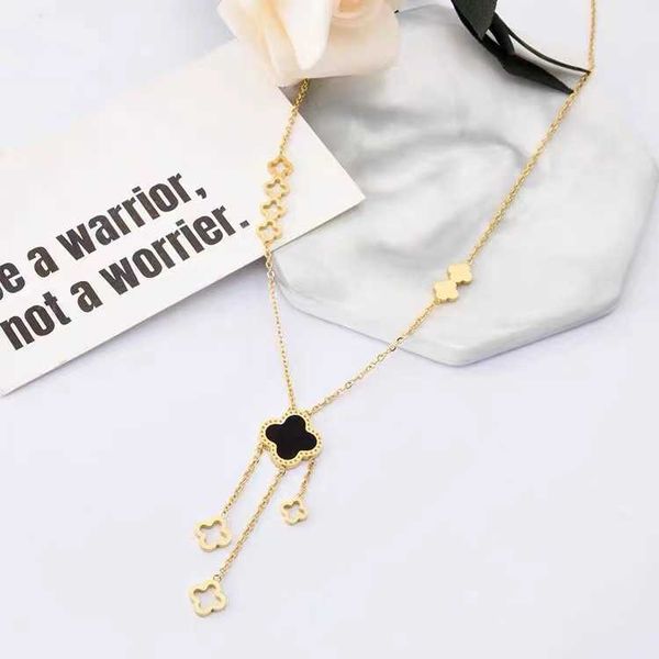 

pendant necklaces strands strings clover steel necklace female hollow out pendant temperament tassel collarbone ins hip hop new neck chain, Silver