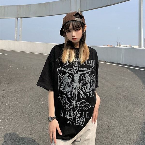 

mens tshirts 100% cotton anime graphic vintage high street cross angel print loose and womens y2k kawaii op 230317, White;black