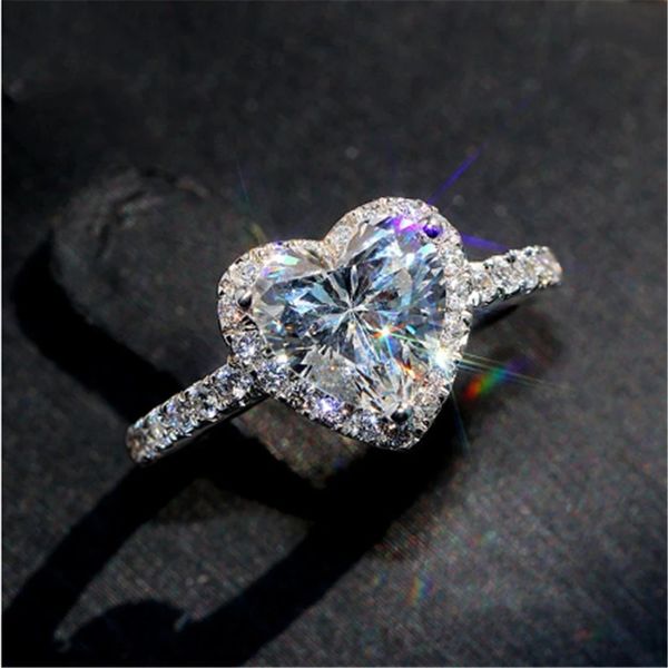 

queen heart diamond ring 925 sterling silver engagement wedding band rings for women bridal promise party jewelry gift, Slivery;golden