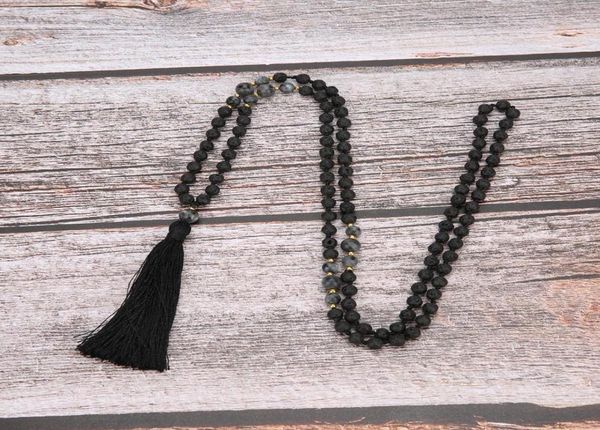 

mala beads 6mm volcanic stone knotted meditation semiprecious jewelry men and women charm necklace hanging black tassel pendant n9575446, Silver