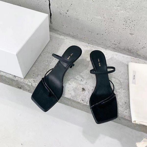 

designer the row sandals french lady leather toe clip square kitten heel luxury casual comfortable outdoor party slippers zk41, Black