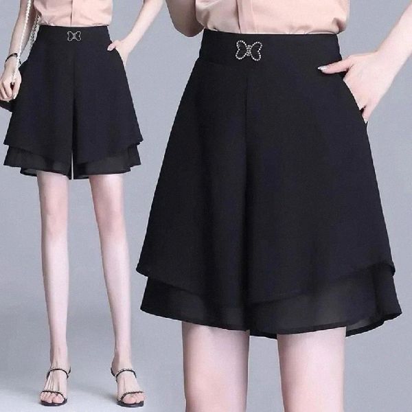 

women's shorts 2023 summer loose black breathable fashion casual button cotton blend relaxed mesh wavy spots asian size m-4xl n5ey#, White;black