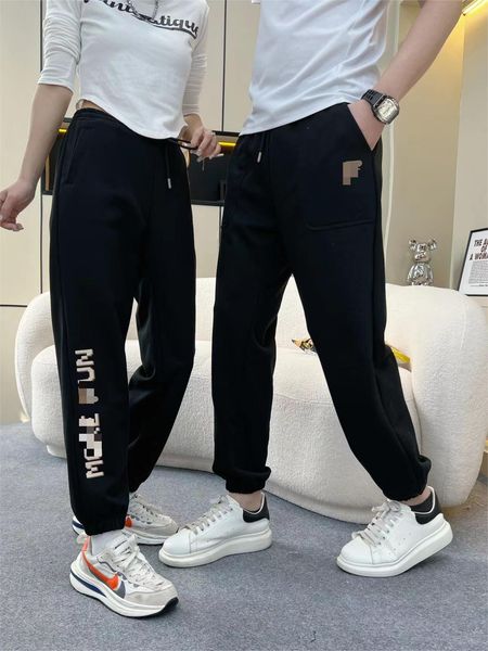 

men's pants spring versatile guards sport couple sweatpants women's print with letter f casual trousers, Black
