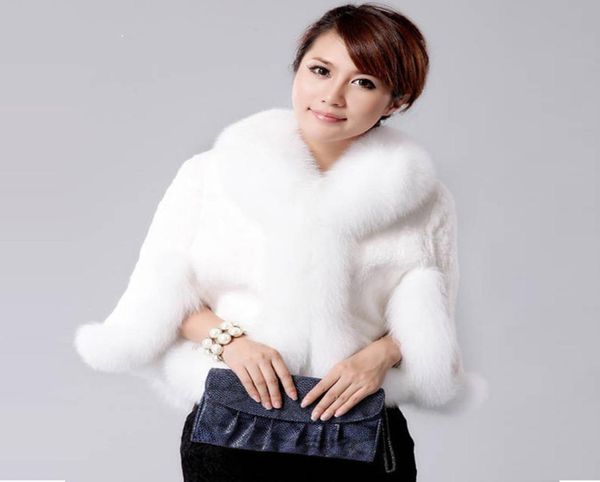 

whiteblack bolero women faux fur shawl stoles wrap fashion bridal capes winter warm fur bolero thicken shawl with long sleeves8413202, White