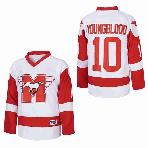 

movie mustangs ice hockey #10 youngblood jerseys white, Black;red