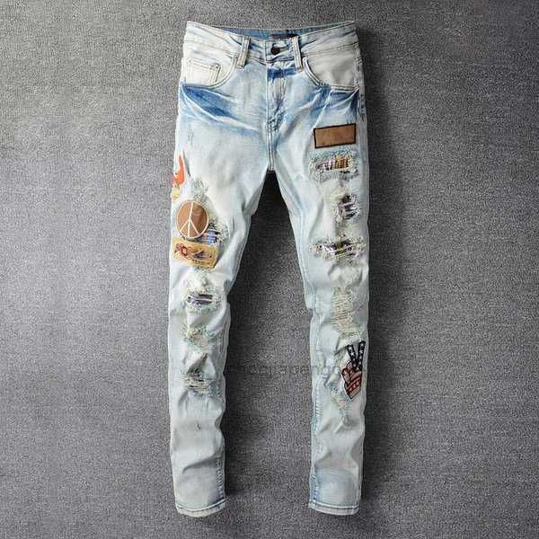 

men's jeans cross for men 2021 high street chrome homme straight hearts moto trousers hip hop 9bwl mal2, Blue