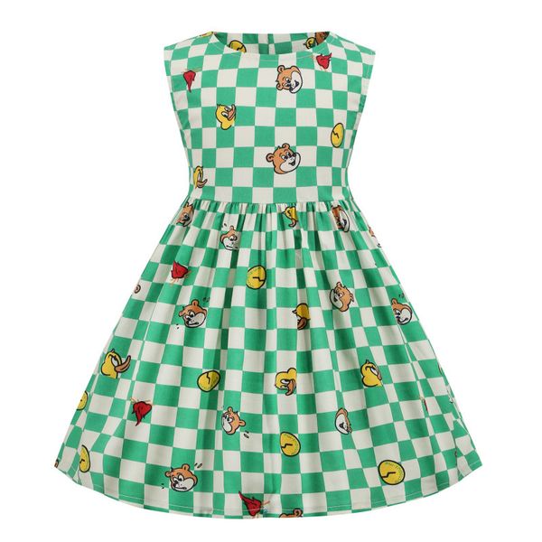 

summer new cartoon dresses for girls sleeveless dress girls children casual gown dresses fashion kids clothing, Red;yellow