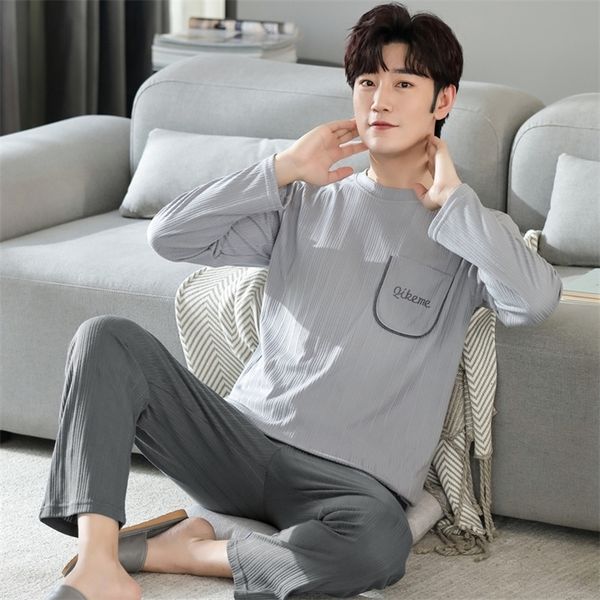 

men's sleepwear cotton korean style 2 pieces pajamas for men breathable homewear autumn simple pyjama comfortable sleepwear fashion nig, Black;brown