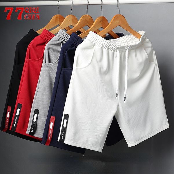 

men's shorts casual shorts men polyester running sport baseball shorts male summer elastic waist loose solid knee length pant bermuda 2, White;black