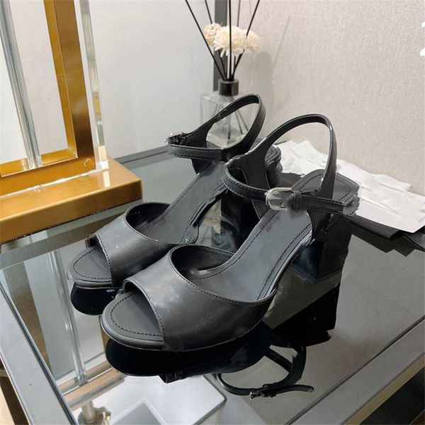 

luxury design sandals 2023 fashion amina channel women summer high heels leather cross lace up student casual slippers 03-012, Black