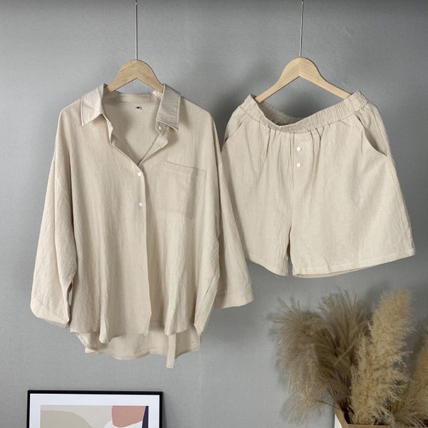 

womens two piece pants sets 2piece retro oversize cotton and linen shirt plus high waist slacks suit sweatshirt set 230317, White