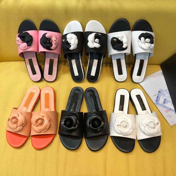 

designer slides channel slipper sandals high version mountain camellia slippers women's summer new thick heel flat bottomed round head, Black
