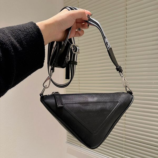 

womens timeless designer saffiano triangle bags black white nylon strap crossbody shoulder handbags with coin pouch outdoor sacoche handbags