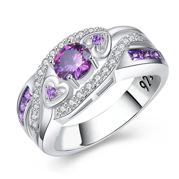 

purple diamond love ring four-prong wedding band women's jewelry, Silver