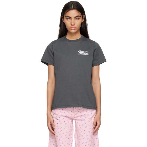 

23ss ganni women designer t shirt classic black gray cotton simple and versatile embroidery loose short-sleeved tees for women, White