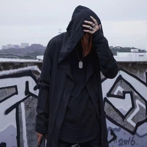 

men's trench coats 2023 men hooded sweatshirts black hip hop mantle hoodies fashion jacket long sleeves cloak outwear, Tan;black