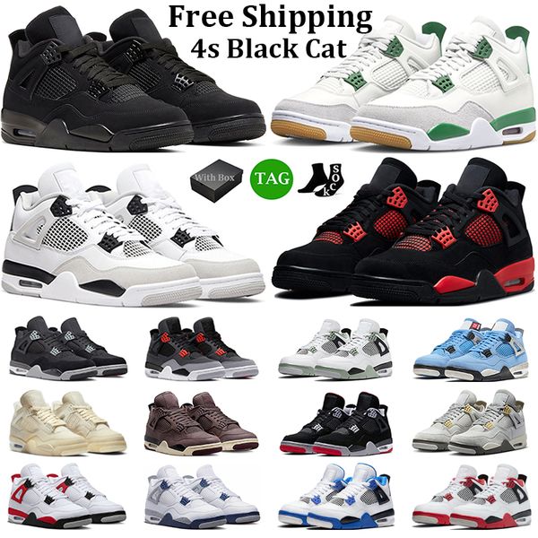

with box 4 basketball shoes men women 4s black cat pine green seafoam military black red thunder university blue sail mens trainers sports s