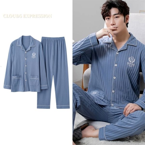 

men's sleepwear l-5xl autumn luxury men pyjamas knited cotton pajamas set long sets sleepwear pyjamas night suits pijamas plus size hom, Black;brown