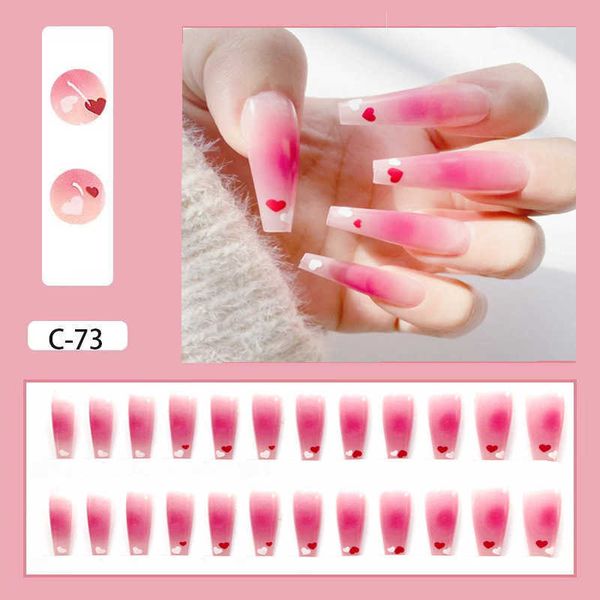 

false nails nail wear french halo dye powder blusher fingertip love ballet nail long false paste 230317, Red;gold