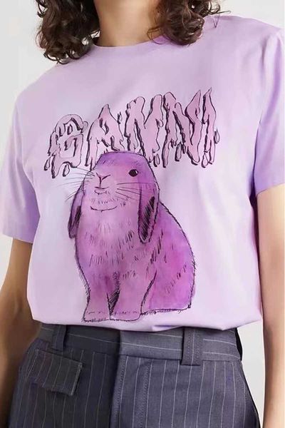 

ganni 23ss women designer t shirt pattern printing versatile casual round neck short sleeve tees women fashion, White