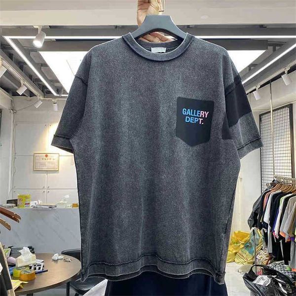 

gallerydept designer shirt reflective t-shirts outlet color t-shirt letter wash water make old loose casual round neck men's and women&, White;black